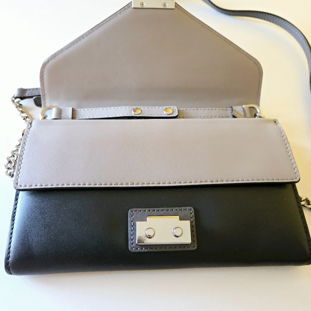 Michael Kors Sloan Tri Colored Leather Chain Large Envelope Wallet Crossbody